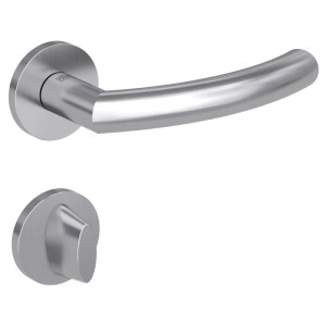 Rosettengarnitur Jupiter WC Edelstahl Matt: Türdrücker und Drehriegel für Innentüren, modernes Design.
