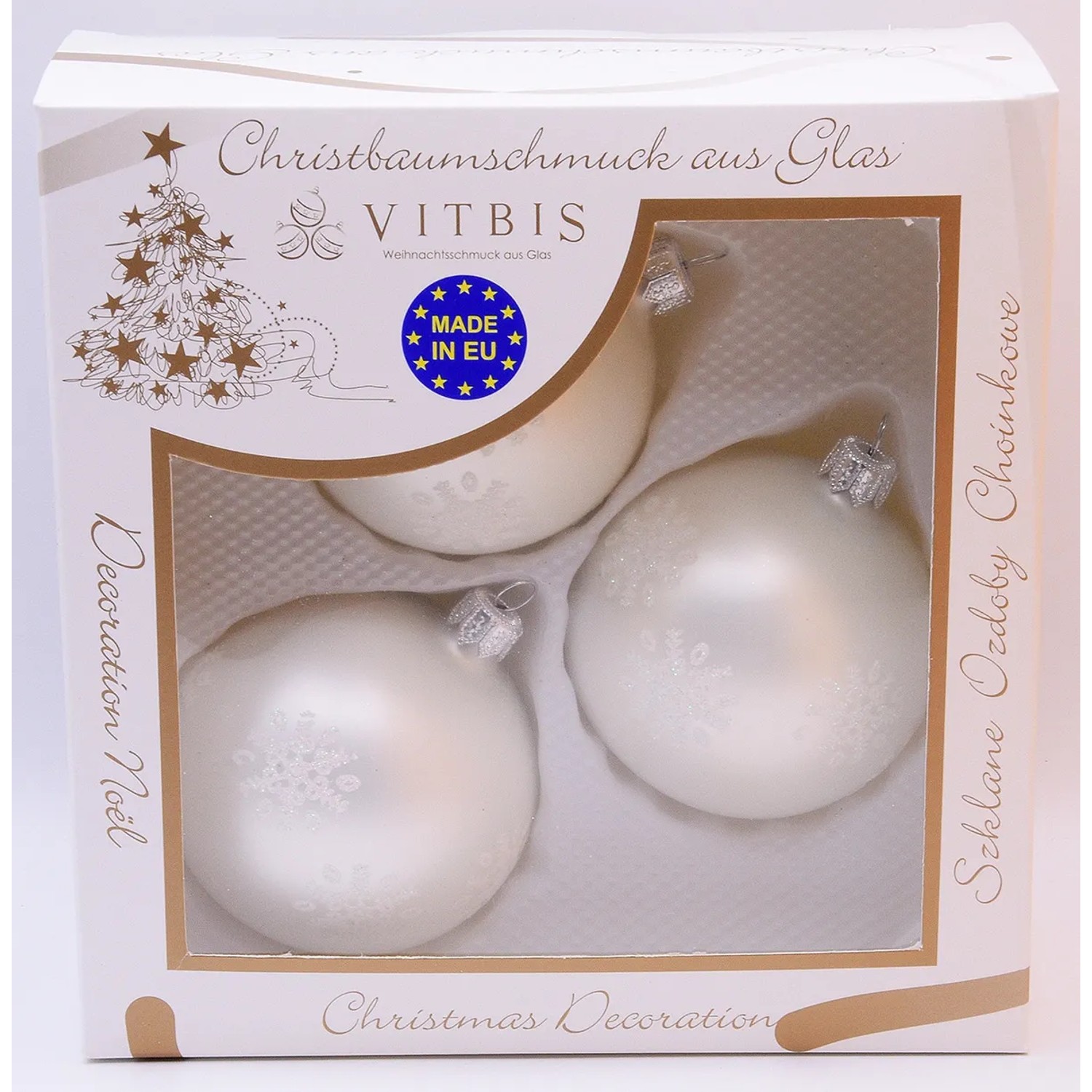 Vitbis Glas-Weihnachtskugeln 3-teilig Dekor Weiß-Matt Ø 8 cm kaufen bei OBI