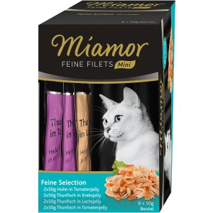 Miamor Katzen-Nassfutter Multibox mit 8 Beuteln, verschiedene Sorten mit Fisch und Huhn in Jelly.