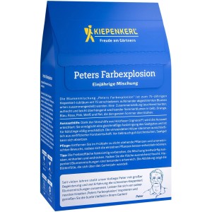 Kiepenkerl Blumenmischung Peters Farbexplosion, blaue Verpackung. Saatgut für farbenfrohe Sommerblumen.