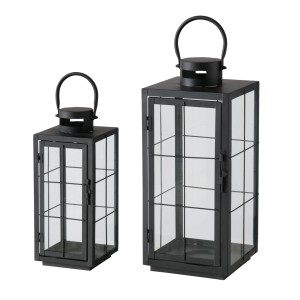 Boltze Laternen-Set Esbjerg, 2-teilig, schwarz. Dekorative Windlichter aus Eisen und Glas für Innen und Außen.