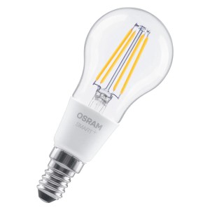 Osram Smart+ Leuchtmittel E14, dimmbar, 4W, Tropfenform. LED Lampe mit Filament Optik.