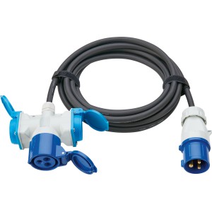 Verlängerungskabel Caravan, 2-fach, 5 m, mit CEE-Stecker, schwarzblau, für Camping und Outdoor.
