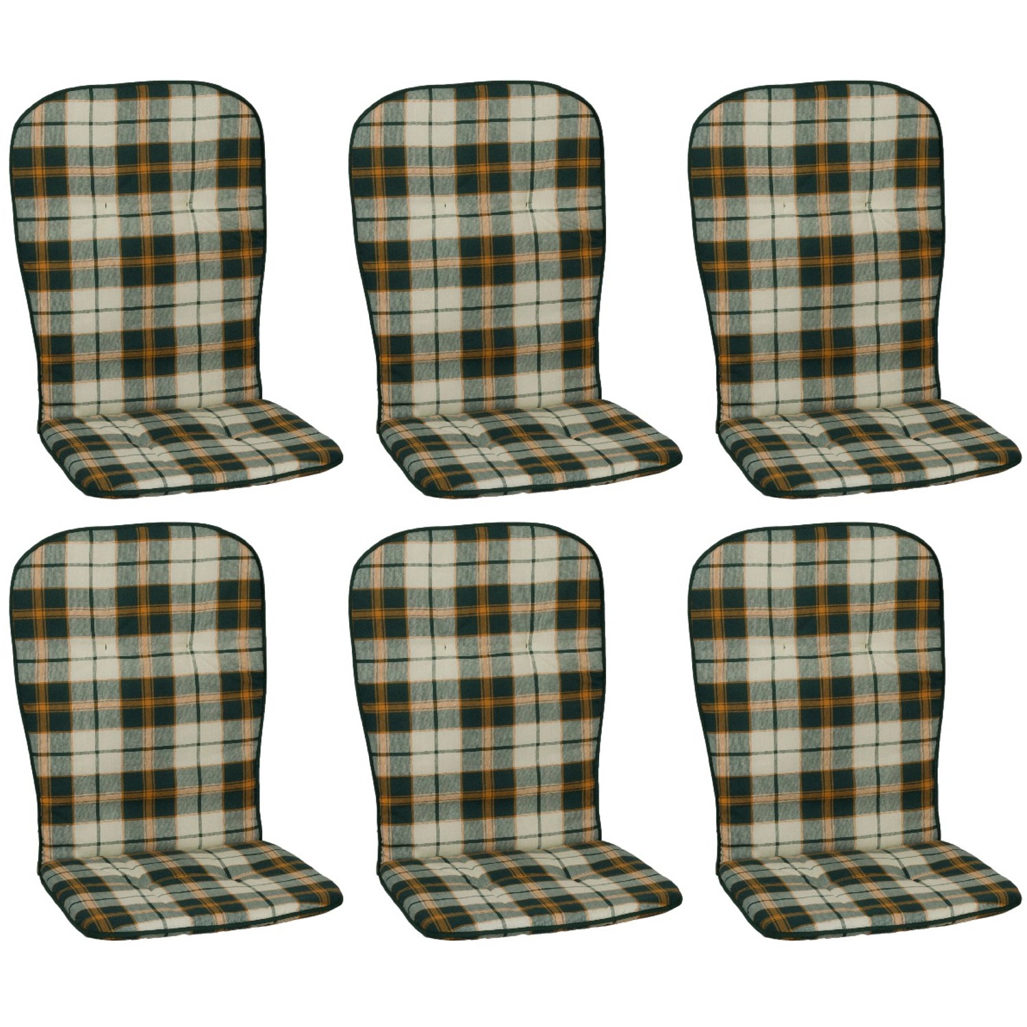 6er-Set Beo Sitzauflagen Hochlehner Mono, grün kariert, für Gartenstühle.