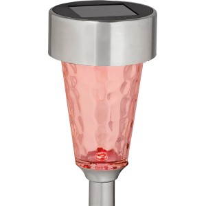LED-Solarspieß Cameri in Silber mit geschwungenem Glas für Garten-Deko.