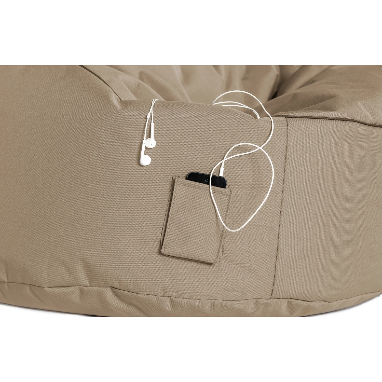 Khaki Sitting Point Sessel Swing mit Seitentasche für Handy und Kopfhörer.