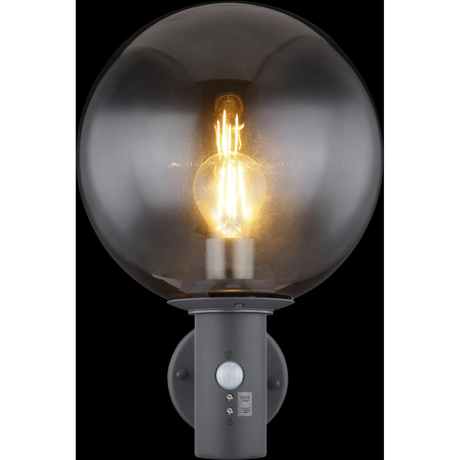 Globo Außenleuchte Hedwig mit Sensor, anthrazitfarbenes Glas, Ø 25 cm.