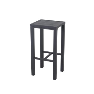 Hocker der Leco Bar-Sitzgruppe Elsa, anthrazitfarben, aus Aluminium und Stahlrohr.