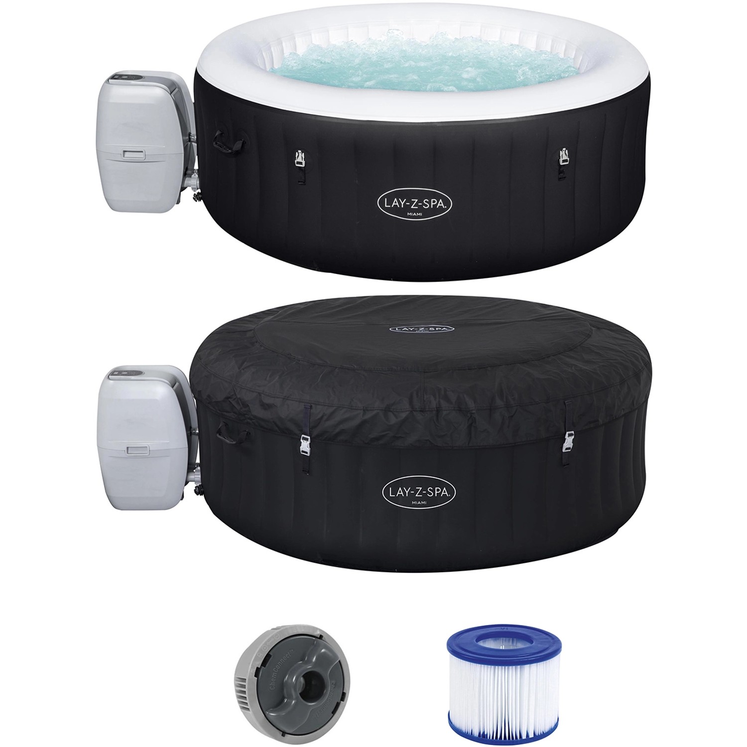 Bestway Lay-Z-Spa Miami AirJet, aufblasbarer Whirlpool mit Abdeckung und Filter.