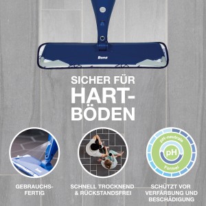 Bona Reiniger für Stein, Fliesen & Laminat mit Wischer. Reinigt streifenfrei und schützt Hartböden.