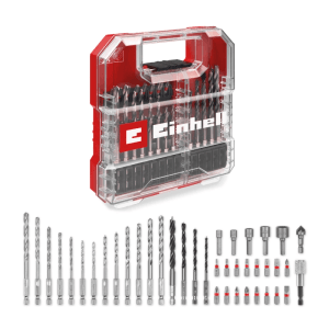 Einhell 40-tlg. Bit- & Bohrer-Set für Holz, Stein, Metall in roter, transparenter L-CASE Box. Werkzeug-Set.