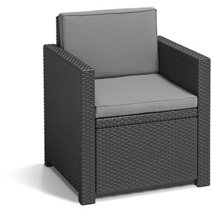 Allibert Loungesessel Monaco, graphitgrau, mit grauen Kissen. Gartenmöbel für Terrasse und Balkon.