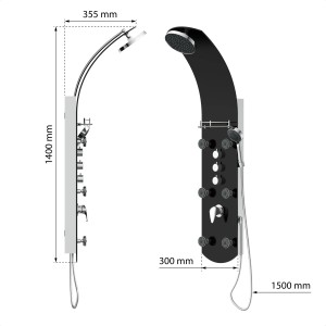 Eisl Duschpaneel Karibik 3in1, schwarz, mit Regendusche, Handbrause und Massagedüsen.
