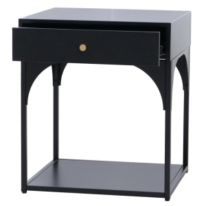 Schwarzer MCW Nachttisch aus Metall mit einer Schublade und offenem Ablagefach, modernes Design.