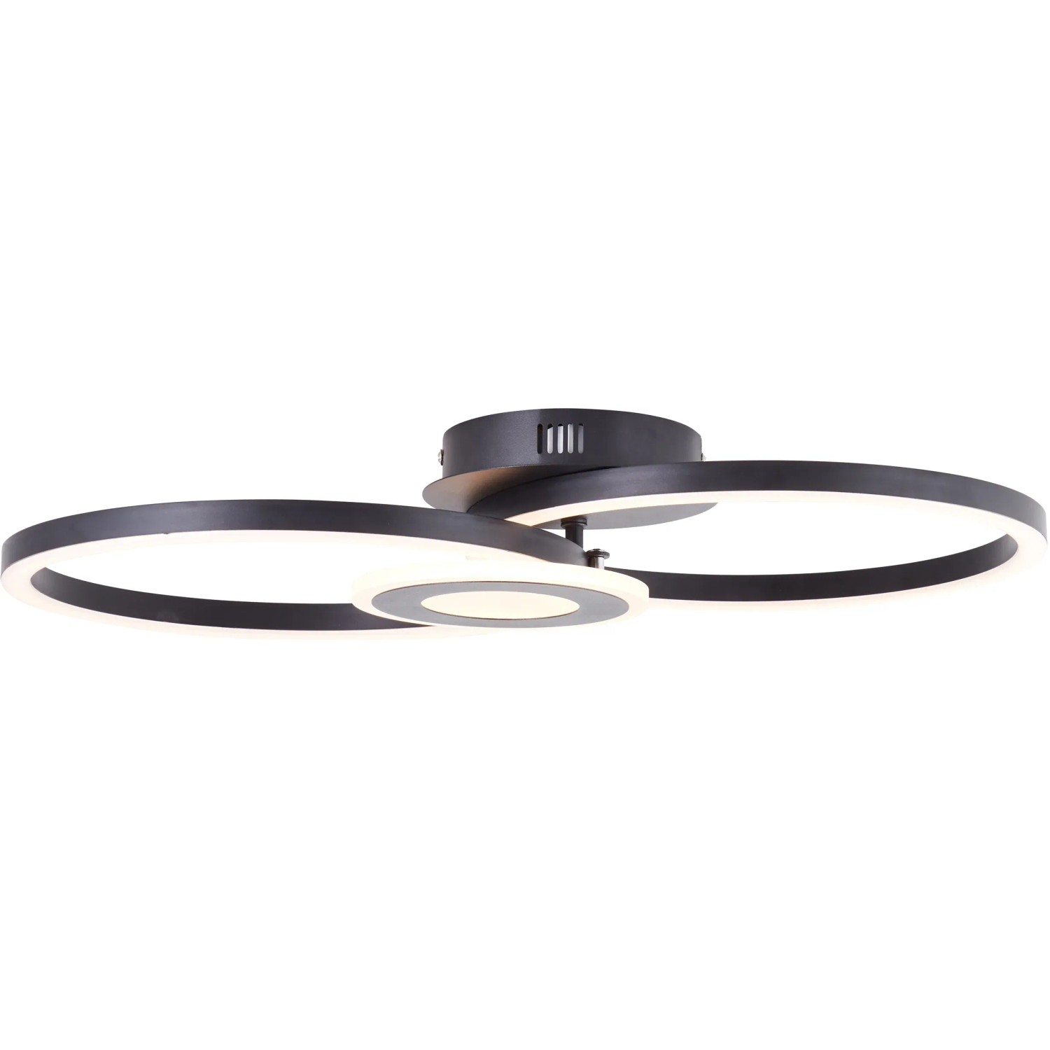 Moderne, schwarze LED-Deckenleuchte Bray von Brilliant, 52x30 cm, mit runder Form.