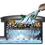 Garantia Filtertopf für Erdtank, ebenerdiger Einbau, mit Wasser und Blättern.