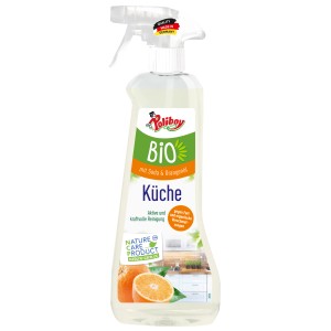 Poliboy BIO Küchenreiniger 500ml Flasche mit Sprühkopf. Reiniger für die Küche mit Orangenöl.