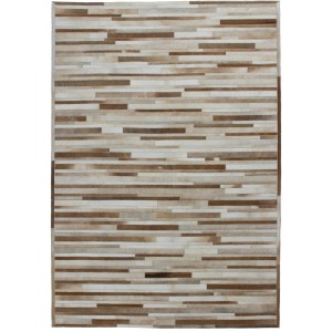 Cremefarbener Teppich Wonder aus Leder, 160x230 cm, mit horizontalem Streifenmuster.