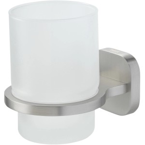 Tiger Becherhalter Ramos, Edelstahl gebürstet, mit satiniertem Glasbecher für Bad & WC.