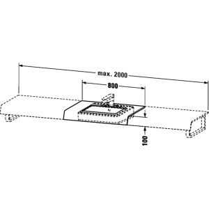 Technische Zeichnung: Duravit DuraStyle Konsolenplatte für Aufsatzbecken/Einbauwaschtische mit Maßangaben.