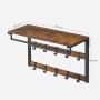 Songmics Wandgarderobe im Industrie-Design mit Ablage, Kleiderstange und 10 Haken in Braun und Schwarz.