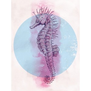 Komar Wandbild Sea Horse Circle, 30x40 cm: Aquarell-Optik mit Seepferdchen im Kreis.