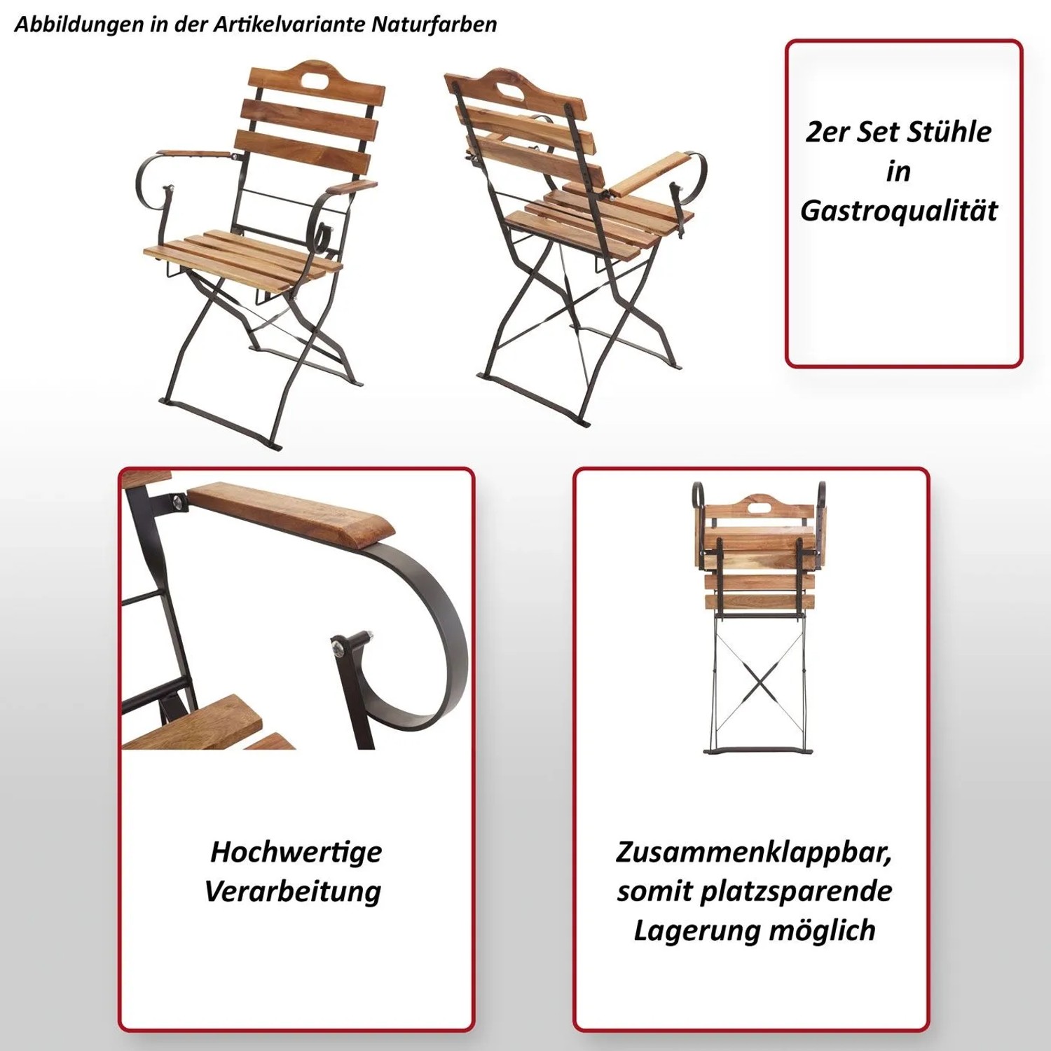 MCW Biergartenstuhl J40 2er Set, naturfarben, klappbar. Gartenstuhl aus Akazienholz und Stahl.
