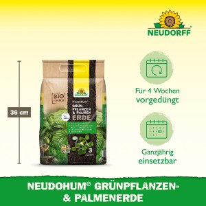 Neudorff Neudohum Grünpflanzen- und Palmenerde, 3 Liter Sack, torffrei und vorgedüngt.