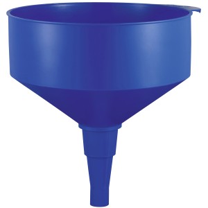 Blauer LUX Trichter mit Sieb, Ø 235 mm, für tropffreies Umfüllen von Flüssigkeiten im Auto.