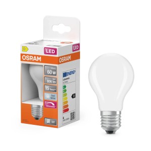 Osram E27 LED-Lampe, 5,9W, Glühlampenform, neutralweiß, dimmbar, matt.