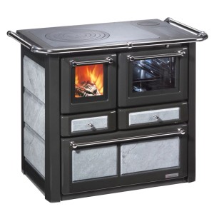 Westminster Küchenofen K85F II Naturstein mit Kochplatte, Backofen und Feuerraum mit Holzfeuer.