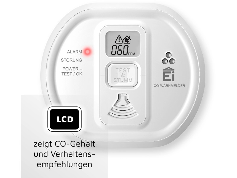 Ei Electronics Ei208D mit Display Kohlenmonoxid-Melder und 10-Jahres-Batterie