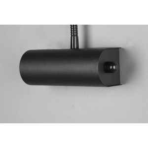 Schwarze, matte Trio LED-Wandleuchte Curtis mit flexiblem Arm und Dimmer.