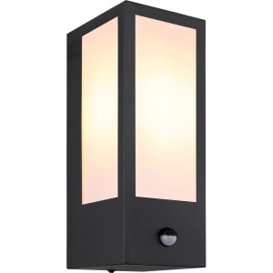 Schwarze, matte Globo Außenleuchte mit Bewegungsmelder, 1-flammig, 120x320 mm.