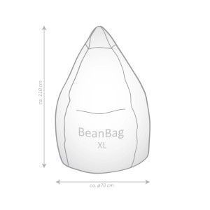 Abbildung eines blauen Sitting Point Sitzsacks Easy (220 l) mit Maßangaben.