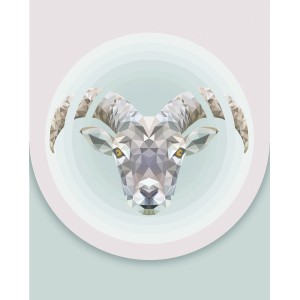 Komar Wandbild Capricorn, 40x50 cm, geometrisches Ziegenmotiv in Pastellfarben.