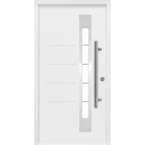 Weiße Splendoor Sicherheits-Haustür Berlin Prime RC2 mit Glasausschnitt und Edelstahlgriff.