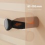 Detail der schwarzen Wandhalterung für Emke Badheizkörper/Handtuchtrockner, einstellbarer Wandabstand 87-102 mm.