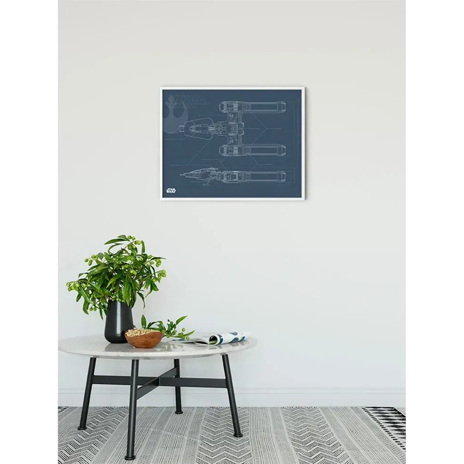 Komar Wandbild Star Wars Y-Wing, 50x40 cm, technische Zeichnung in Blau.