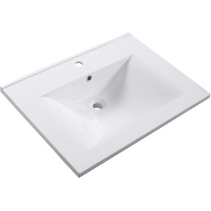 Weißes Einbauwaschbecken Rave, 70 cm breit, aus Gussmarmor mit Überlauf.