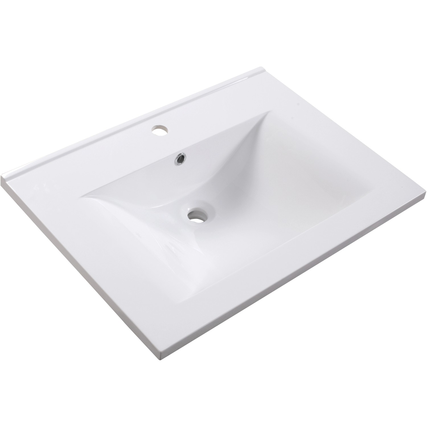 Weißes Einbauwaschbecken Rave, 70 cm breit, aus Gussmarmor mit Überlauf.