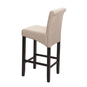 Barhocker C33 in Creme mit dunklen Beinen und Kunstlederbezug.