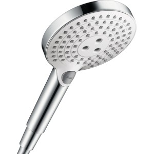 Hansgrohe Raindance Select S Handbrause 120 3jet, weiß/chrom, mit Select-Knopf für Strahlarten.