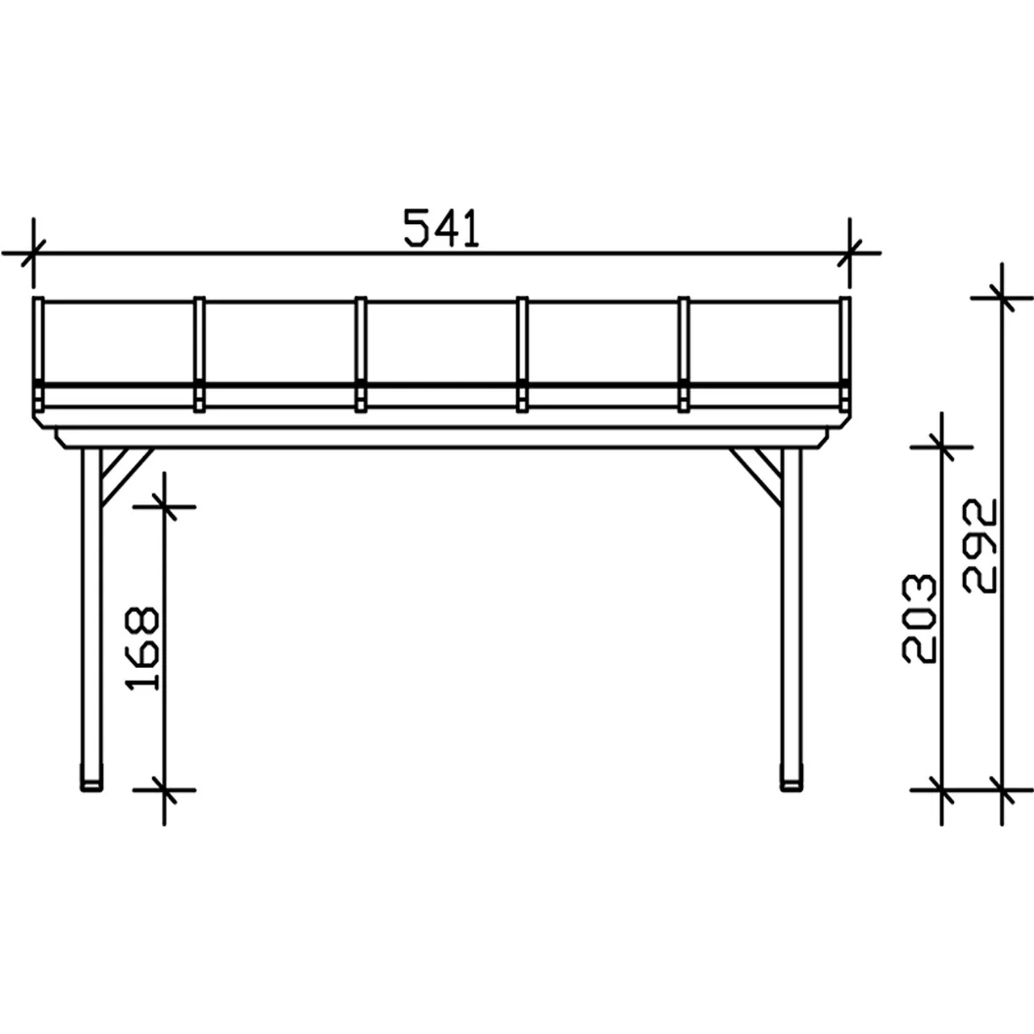 Technische Zeichnung der Skan Holz Terrassenüberdachung Ancona, Maße 541 x 400 cm.