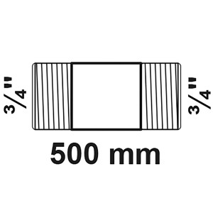 Abbildung eines verzinkten Kirchhoff Rohrdoppelnippels, 3/4 Zoll x 500 mm, für Temperguss-Fittings.