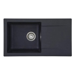 Respekta Einbauspüle Mineralite Denver, 78x44 cm, Schwarz. Granitspüle mit Abtropffläche.