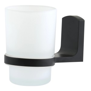 Spirella Glasbecher Taku, schwarz matt, zur Wandmontage. Zahnputzbecher für das Badezimmer.