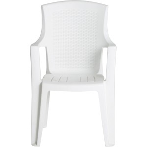 Weißer Progarden Stapelsessel Eden mit Geflechtoptik für den Garten.
