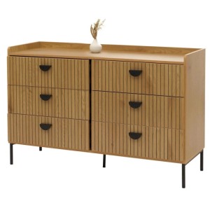 MCW Kommode O39 mit 6 Schubladen in Naturholz-Optik und Lamellen-Design.
