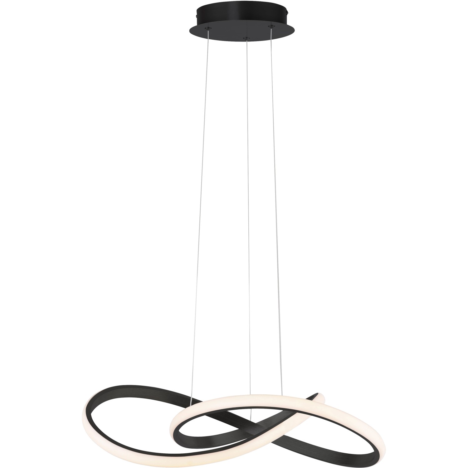 Moderne, schwarze LED-Pendelleuchte Maria mit geschwungenem Design für Wohnräume.